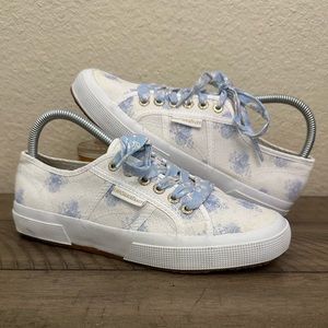 Superga Loveshackfancy White And Baby Blue Floral Tennis shoe Sneakers